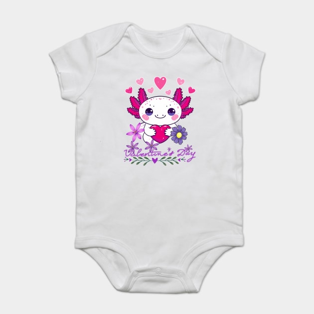 Axolotl Valentine - Valentine's Day Baby Bodysuit by JessArty
